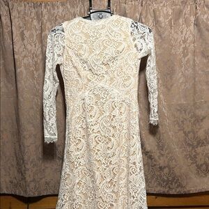 Lulus Elegant Cream Lace Long-Sleeve Dress